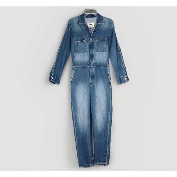 Lee Union Alls Jumpsuit Sz Small Blue Light Denim Modern Retro Overalls Utility - Picture 1 of 11